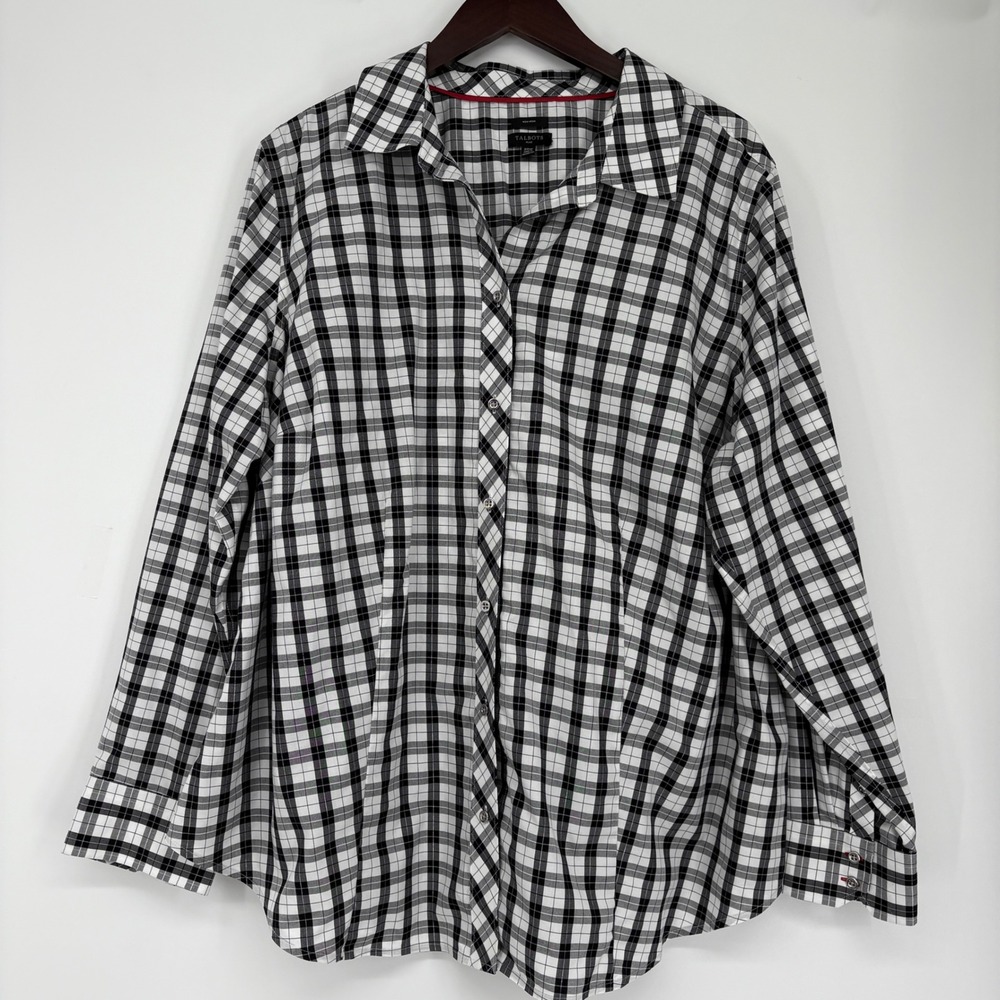 TALBOTS 20W‎ NON-IRON PERFECT SHIRT PLAZA PLAID BLACK WHITE COTTON - Picture 2 of 15